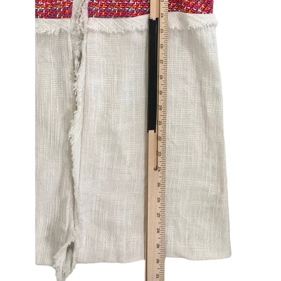 Violet B Womens Jacket Small White Hopsack Fringe Multi Crochet Hook Eye Closure - Picture 6 of 8